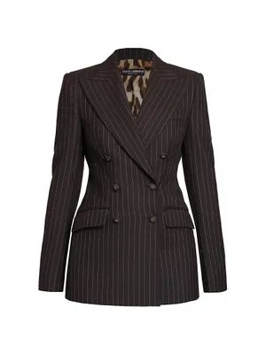 Double-Breasted Pinstriped Wool Blazer