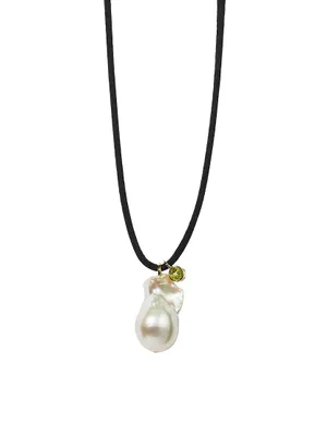 Neptune Cosmo 9K Yellow Gold, 23K Gold-Plated, Baroque Pearl & Peridot Cord Necklace