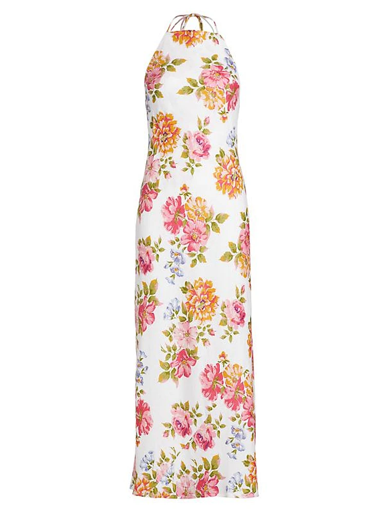 Seila Floral Linen Halter Maxi Dress