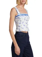 Eloise Linen Floral Crop Top