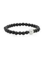 Organic Gems Ken Onyx & Sterling Silver Beaded Stretch Bracelet