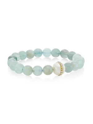 Crystal, Freshwater Pearl & Aquamarine Beaded Stretch Bracelet