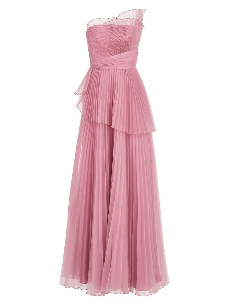 Delphine Pleated One-Shoulder Organza Gown