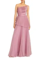 Delphine Pleated One-Shoulder Organza Gown