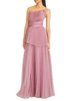 Delphine Pleated One-Shoulder Organza Gown