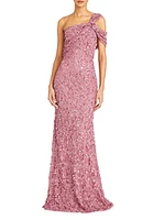 Renata One-Shoulder Beaded Petal Gown