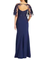 Verona Semi-Sheer Floral-Embroidered Gown