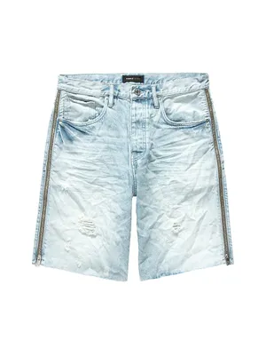 P021 Bleached Side Zip Shorts