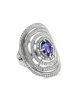 Stax Statement Ring In 18K White Gold With Full Pavé Diamonds & Tanzanite