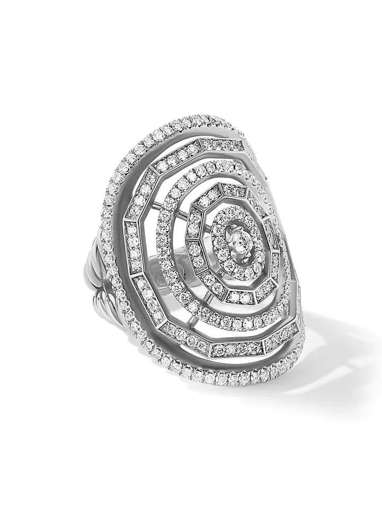 Stax Statement Ring In 18K White Gold With Full Pavé Diamonds