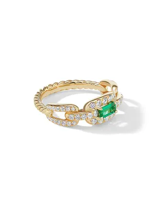 Stax 18K Yellow Gold, Pave Diamonds, & Emerald Link Ring