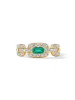 Stax 18K Yellow Gold, Pave Diamonds, & Emerald Link Ring