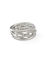 Stax 18K White Gold & Pavé Diamond Three-Row Chain Link Ring