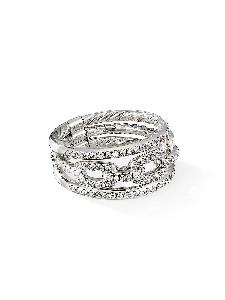 Stax 18K White Gold & Pavé Diamond Three-Row Chain Link Ring