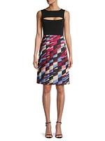 Pleated Geometric Cut-Out Dress