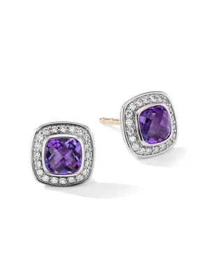 Petite Albion Stud Earrings With Gemstone & Pavé Diamonds