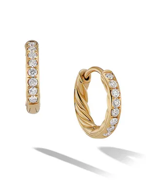 Sculpted Cable Huggie Hoop Earrings In 18K Yellow Gold With Pavé Diamonds