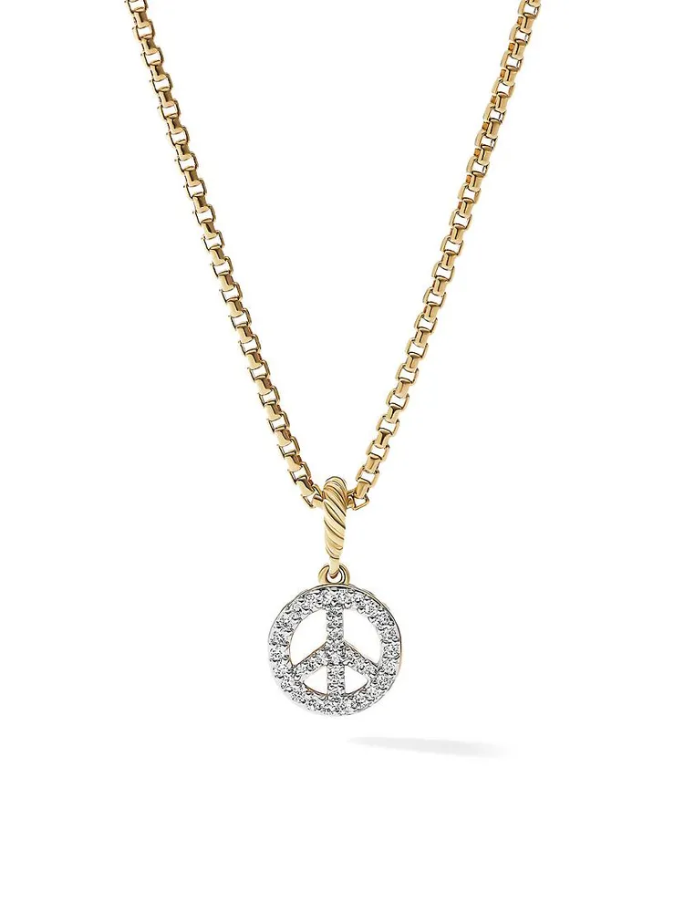 Peace Sign Amulet In 18K Yellow Gold With Pavé Diamonds