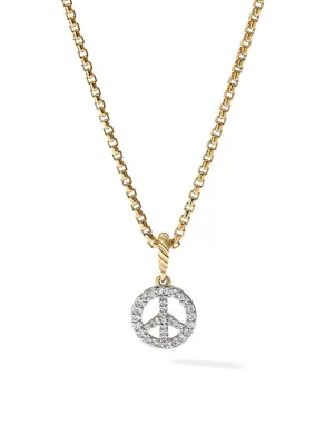 Peace Sign Amulet In 18K Yellow Gold With Pavé Diamonds