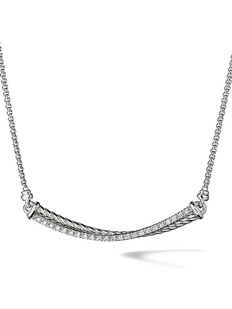 Crossover Sterling Silver & Pavé Diamond Bar Necklace