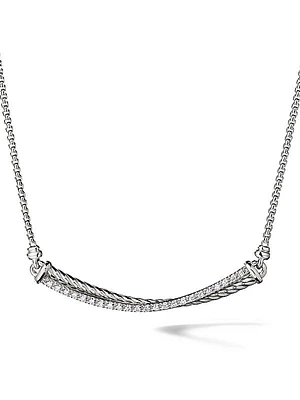 Crossover Sterling Silver & Pavé Diamond Bar Necklace