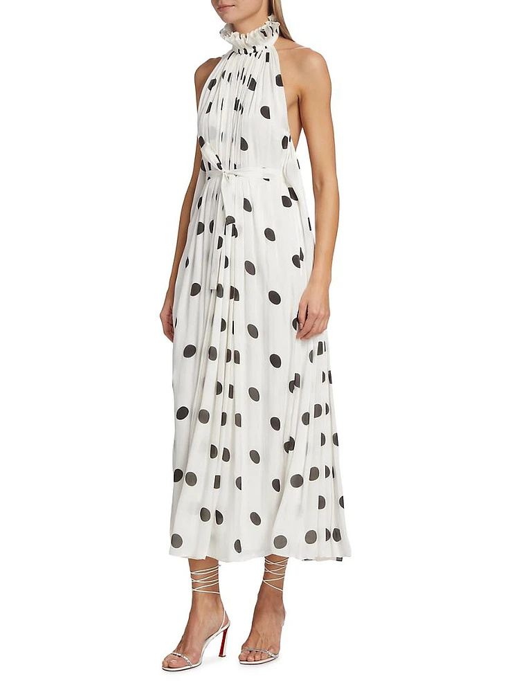 Pleated Polka-Dot Midi-Dress