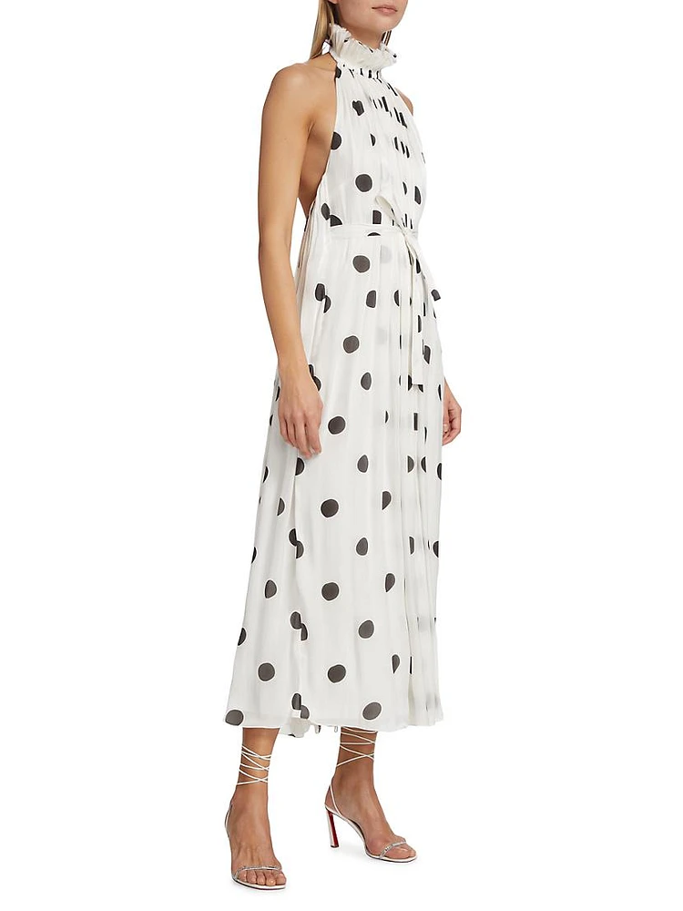 Pleated Polka-Dot Midi-Dress