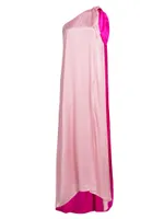 One-Shoulder Colorblocked Silk Gown