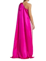 One-Shoulder Colorblocked Silk Gown