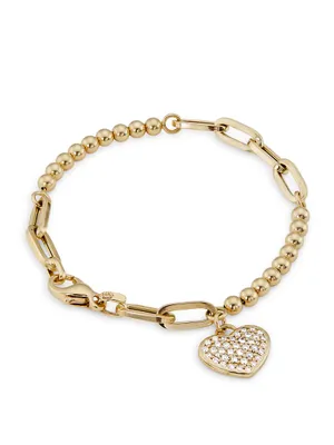 14K Yellow Gold & 0.5 TCW Diamond Heart Bracelet