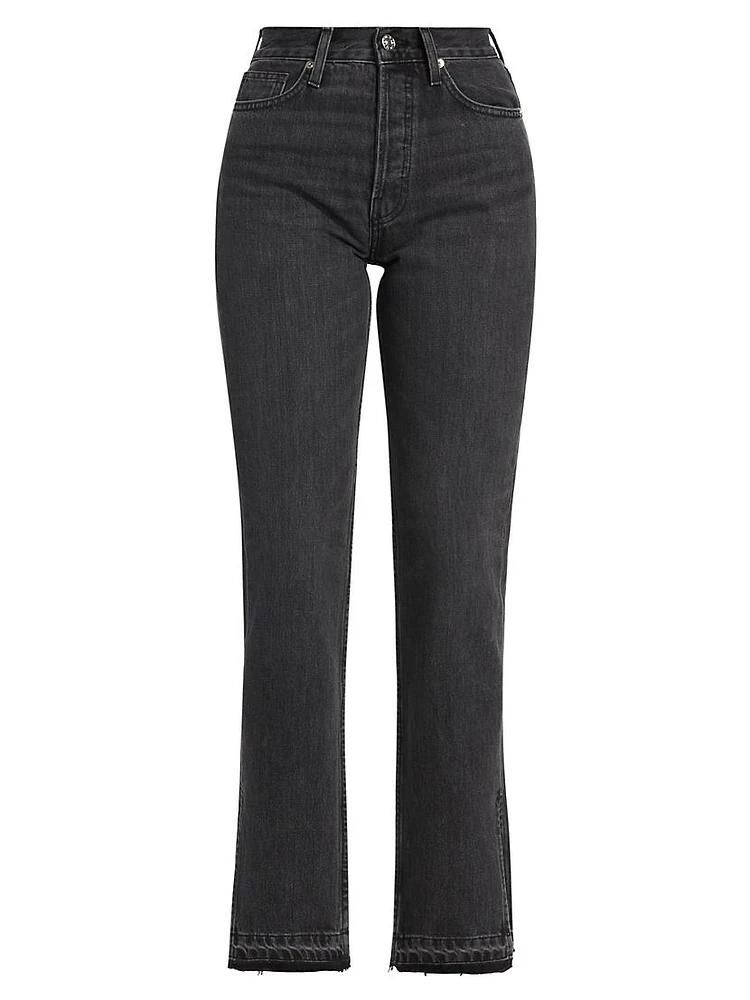 Slit-Hem High-Rise Straight-Leg Jeans