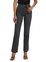 Slit-Hem High-Rise Straight-Leg Jeans