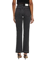 Slit-Hem High-Rise Straight-Leg Jeans