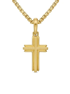 Deco Cross Pendant in 18K Yellow Gold, 27mm