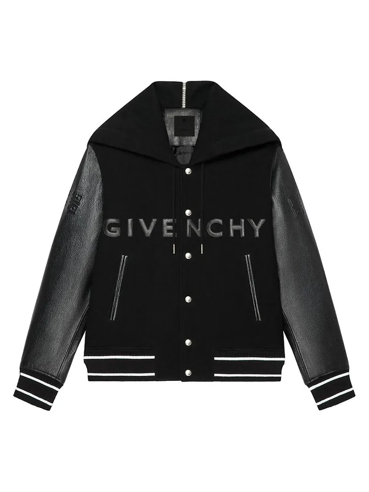 Hooded Varsity Jacket Wool and Leather