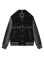 Hooded Varsity Jacket Wool and Leather