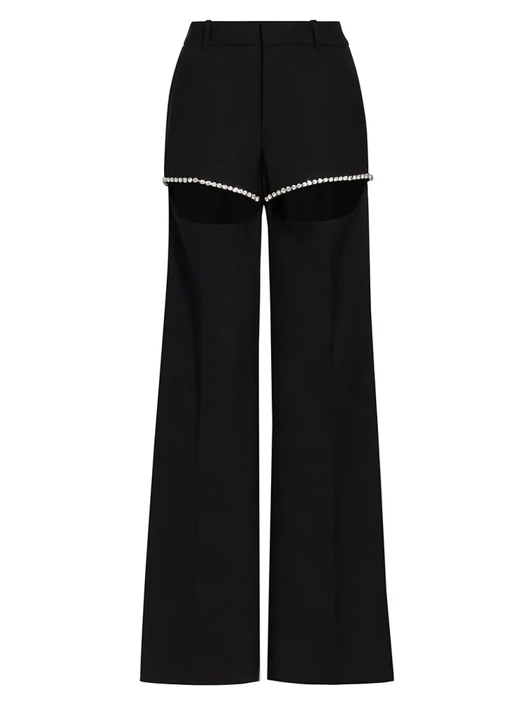 Wide-Leg Crystal Cut-Out Trousers