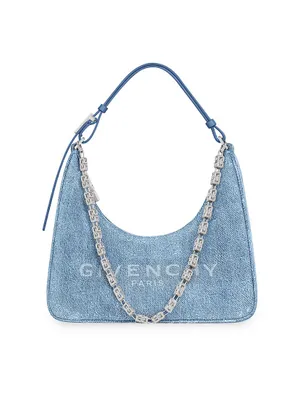 Small Moon Cut Out Bag in Washed Denim with Chain