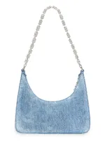 Small Moon Cut Out Bag in Washed Denim with Chain