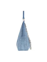 Small Moon Cut Out Bag in Washed Denim with Chain