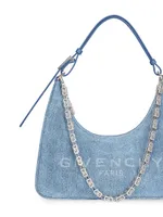 Small Moon Cut Out Bag in Washed Denim with Chain