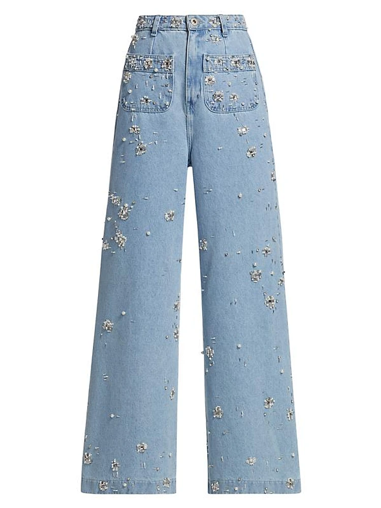 Beaded Wide-Leg Jeans