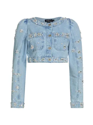 Denim Beaded Cropped Jacket