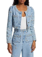 Denim Beaded Cropped Jacket