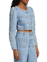 Denim Beaded Cropped Jacket