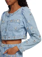 Denim Beaded Cropped Jacket