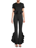 Bonded Satin Flouse Flare Pant