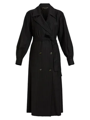 Detroit Pinstripe Virgin Wool-Blend Belted Coat
