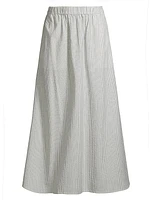 Cotton Seersucker Striped Maxi Skirt