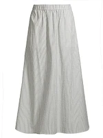 Cotton Seersucker Striped Maxi Skirt